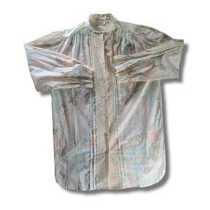 𝅺vs Vintage Cream Blue Pink Lace Button-Up Night Shirt